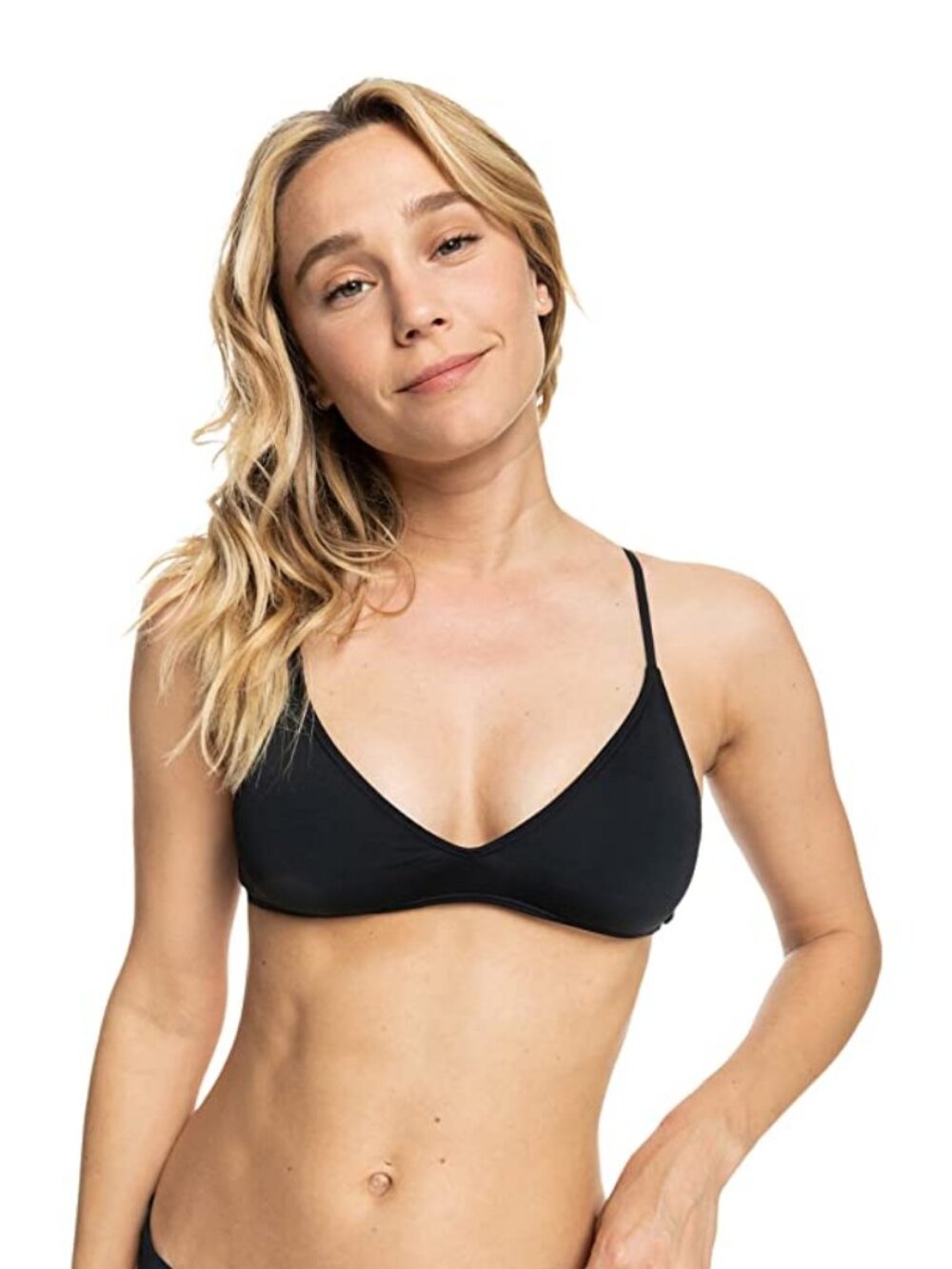 ROXY SD Beach Classics Athletic Triangle Bikini Top, Black, Women Size L. NWT